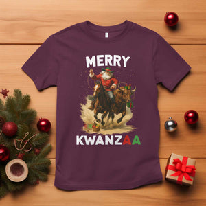 Funny Black Santa Cowboy T Shirt Merry Kwanzaa Cultural Pride Gift TS12 Maroon Print Your Wear