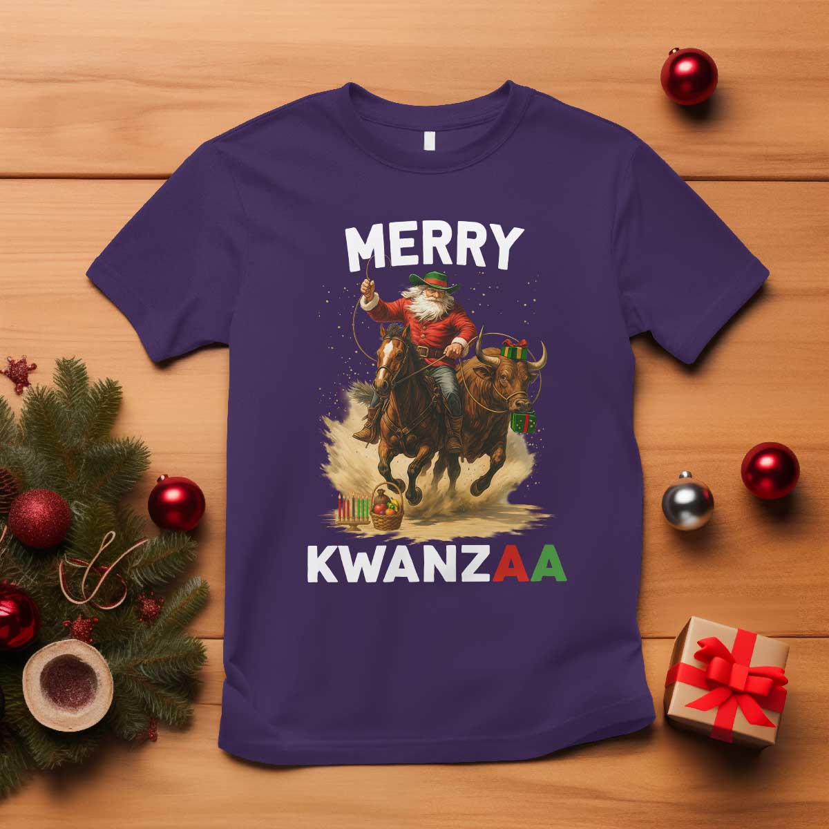 Funny Black Santa Cowboy T Shirt Merry Kwanzaa Cultural Pride Gift TS12 Purple Print Your Wear