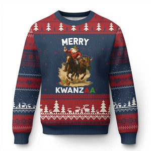 Funny Black Santa Cowboy Ugly Christmas Sweater Merry Kwanzaa Cultural Pride Gift TS12 Navy Red Print Your Wear