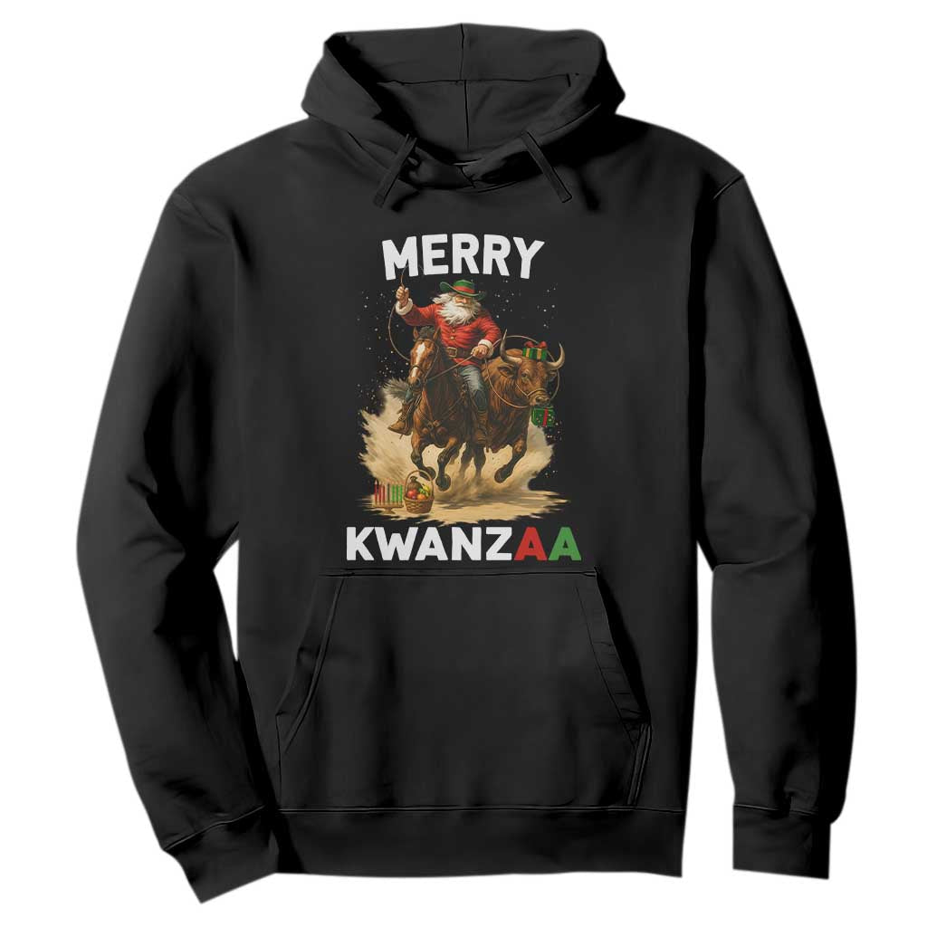 Funny Black Santa Cowboy Hoodie Merry Kwanzaa Cultural Pride Gift TS12 Black Print Your Wear