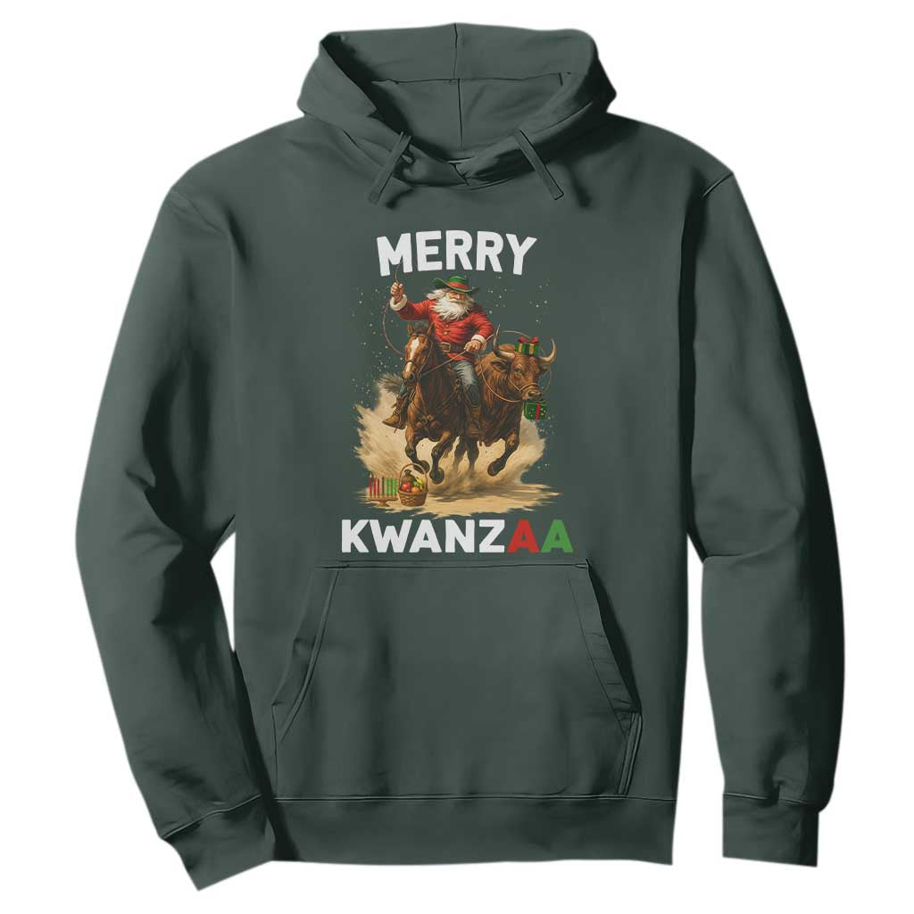 Funny Black Santa Cowboy Hoodie Merry Kwanzaa Cultural Pride Gift TS12 Dark Forest Green Print Your Wear