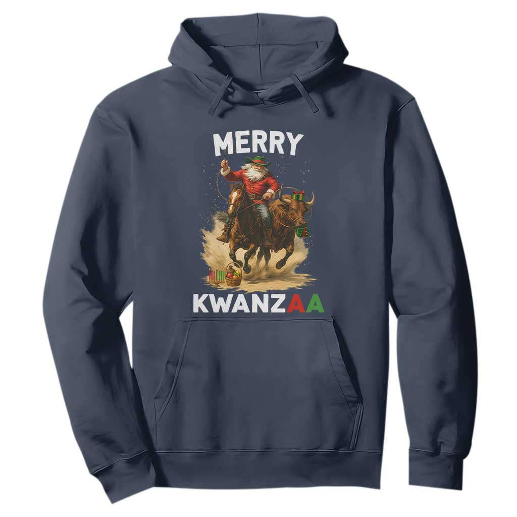 Funny Black Santa Cowboy Hoodie Merry Kwanzaa Cultural Pride Gift TS12 Navy Print Your Wear
