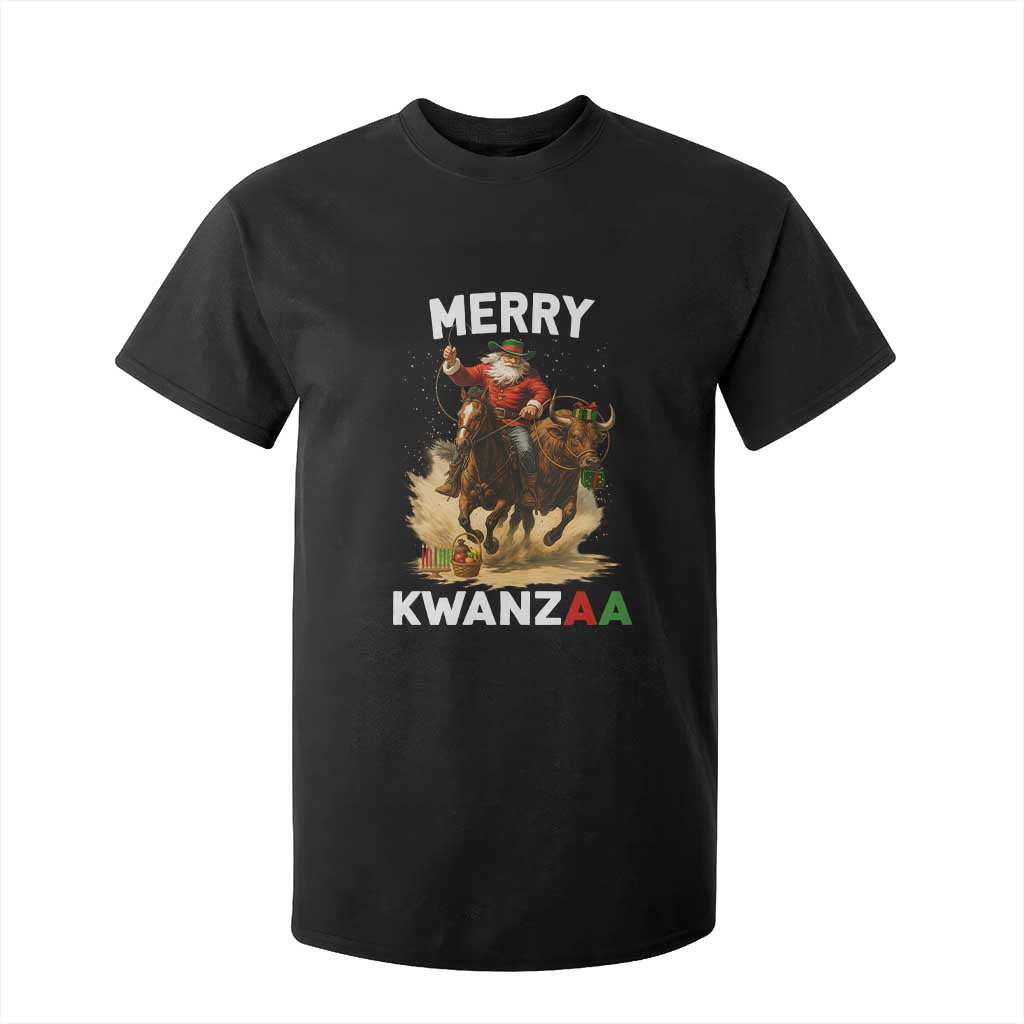 Funny Black Santa Cowboy T Shirt For Kid Merry Kwanzaa Cultural Pride Gift TS12 Black Print Your Wear