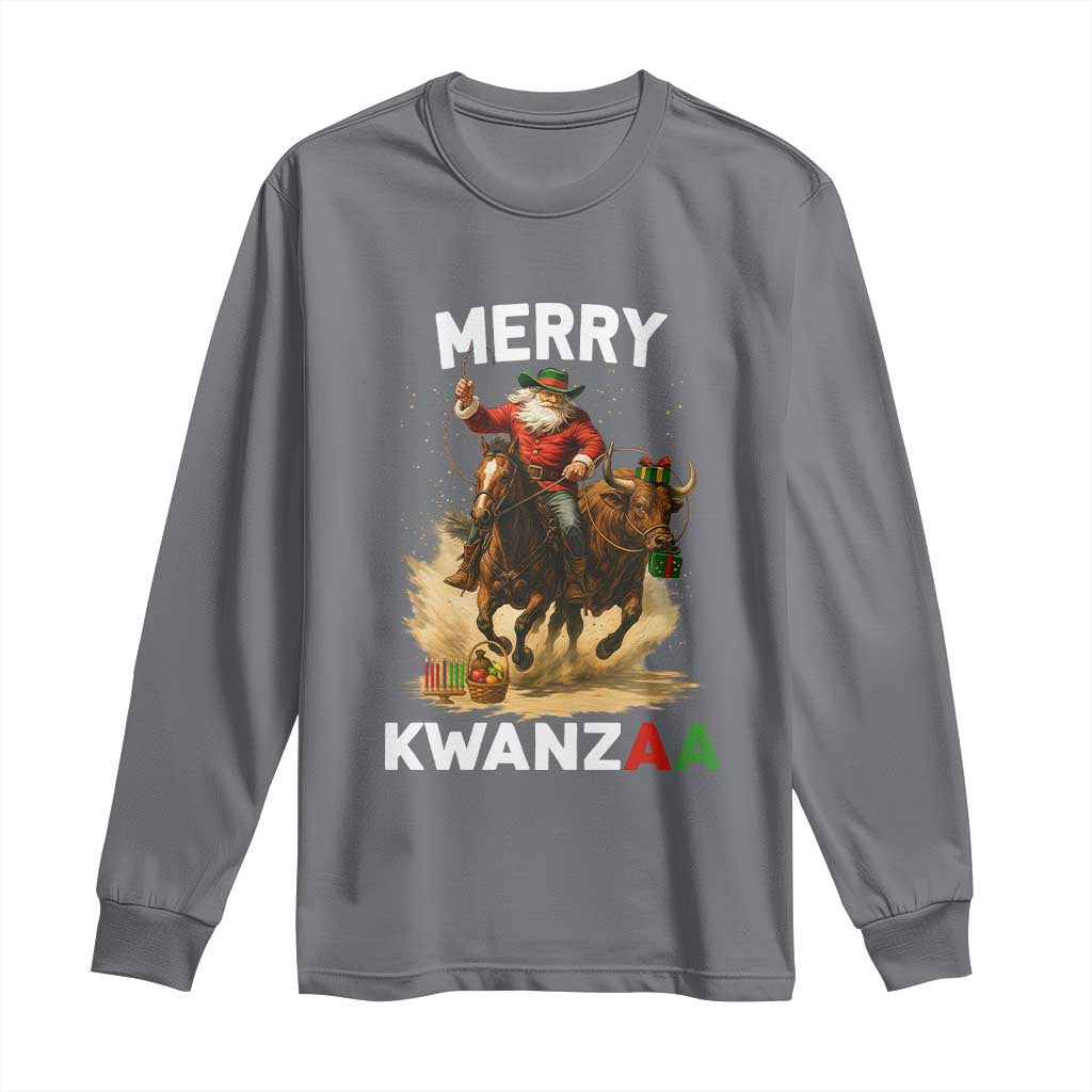 Funny Black Santa Cowboy Long Sleeve Shirt Merry Kwanzaa Cultural Pride Gift TS12 Charcoal Print Your Wear