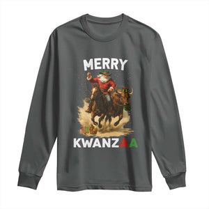 Funny Black Santa Cowboy Long Sleeve Shirt Merry Kwanzaa Cultural Pride Gift TS12 Dark Heather Print Your Wear