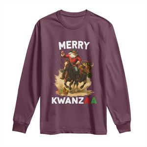 Funny Black Santa Cowboy Long Sleeve Shirt Merry Kwanzaa Cultural Pride Gift TS12 Maroon Print Your Wear