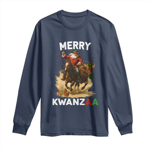 Funny Black Santa Cowboy Long Sleeve Shirt Merry Kwanzaa Cultural Pride Gift TS12 Navy Print Your Wear