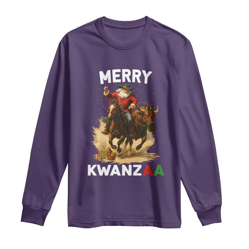 Funny Black Santa Cowboy Long Sleeve Shirt Merry Kwanzaa Cultural Pride Gift TS12 Purple Print Your Wear
