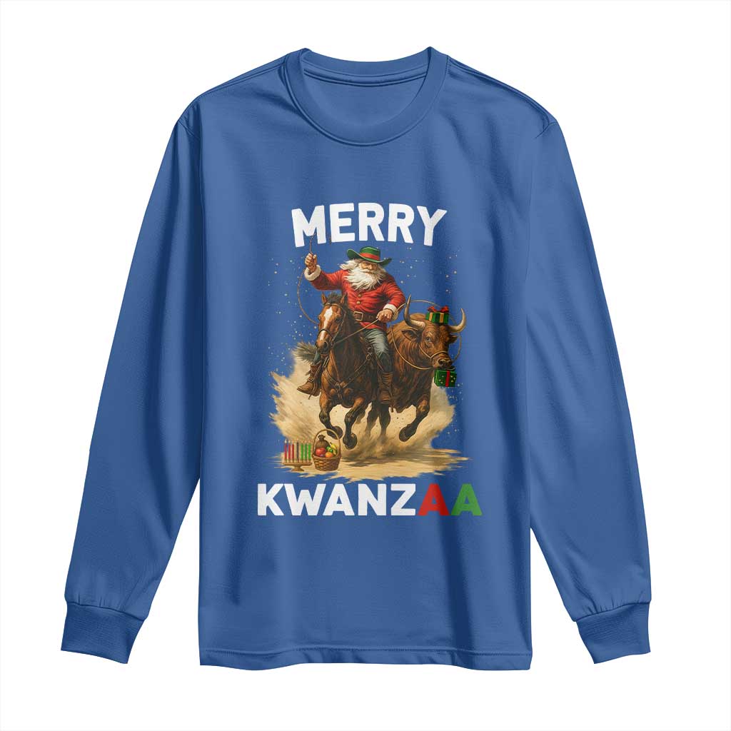 Funny Black Santa Cowboy Long Sleeve Shirt Merry Kwanzaa Cultural Pride Gift TS12 Royal Blue Print Your Wear