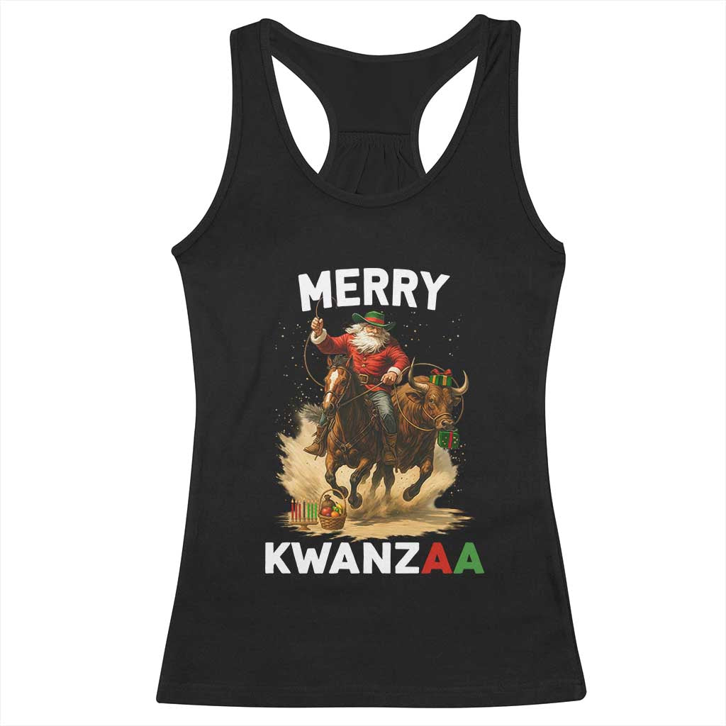 Funny Black Santa Cowboy Racerback Tank Top Merry Kwanzaa Cultural Pride Gift TS12 Black Print Your Wear