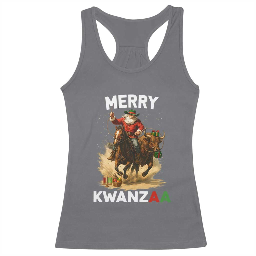 Funny Black Santa Cowboy Racerback Tank Top Merry Kwanzaa Cultural Pride Gift TS12 Charcoal Print Your Wear