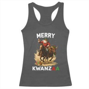 Funny Black Santa Cowboy Racerback Tank Top Merry Kwanzaa Cultural Pride Gift TS12 Dark Heather Print Your Wear