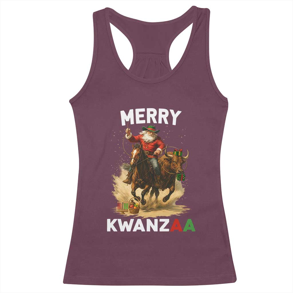 Funny Black Santa Cowboy Racerback Tank Top Merry Kwanzaa Cultural Pride Gift TS12 Maroon Print Your Wear