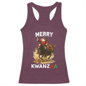 Funny Black Santa Cowboy Racerback Tank Top Merry Kwanzaa Cultural Pride Gift TS12 Maroon Print Your Wear