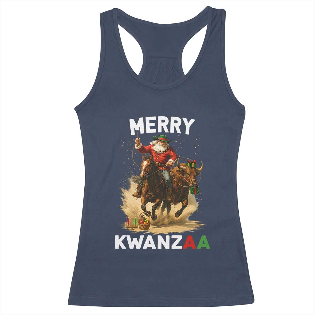 Funny Black Santa Cowboy Racerback Tank Top Merry Kwanzaa Cultural Pride Gift TS12 Navy Print Your Wear