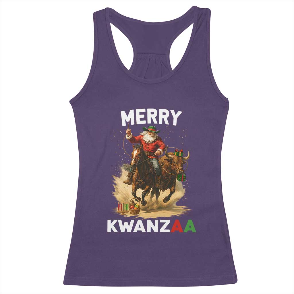 Funny Black Santa Cowboy Racerback Tank Top Merry Kwanzaa Cultural Pride Gift TS12 Purple Print Your Wear
