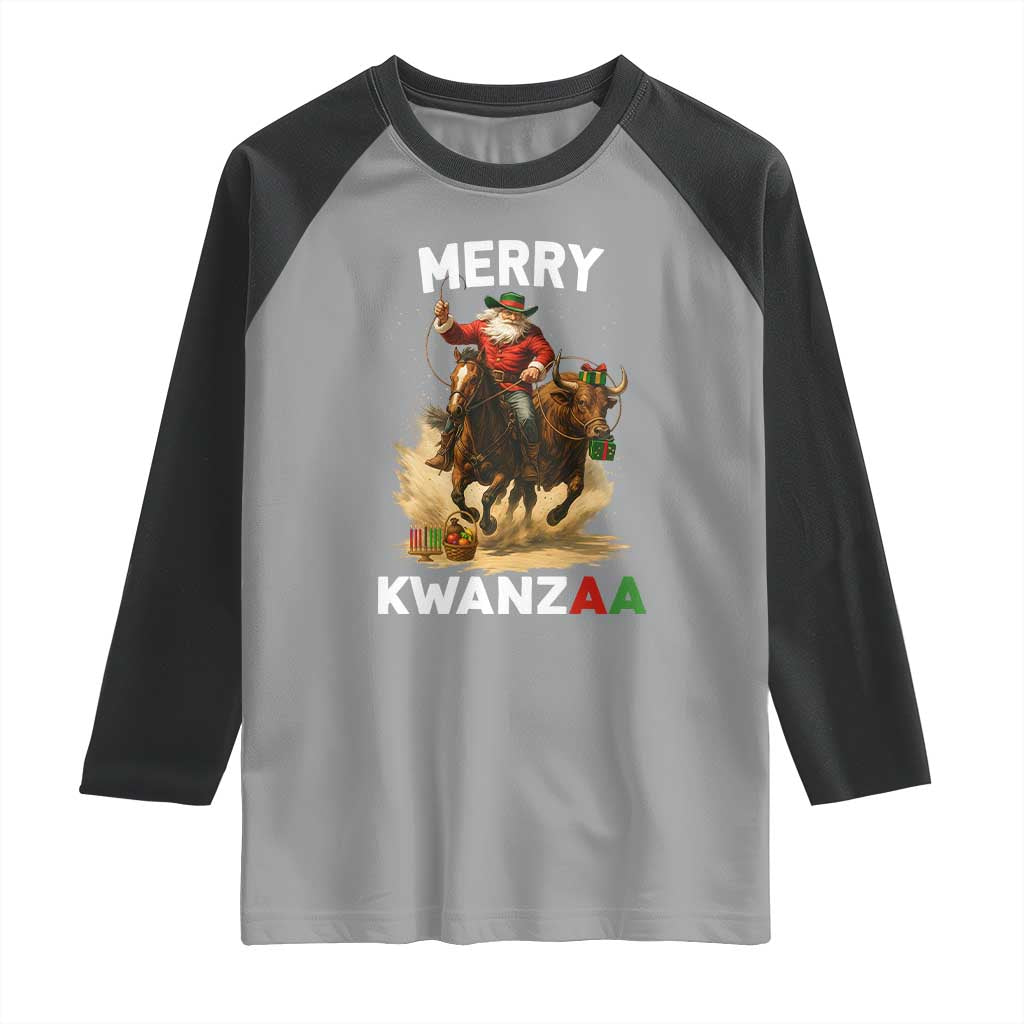 Funny Black Santa Cowboy Raglan Shirt Merry Kwanzaa Cultural Pride Gift TS12 Sport Gray Black Print Your Wear