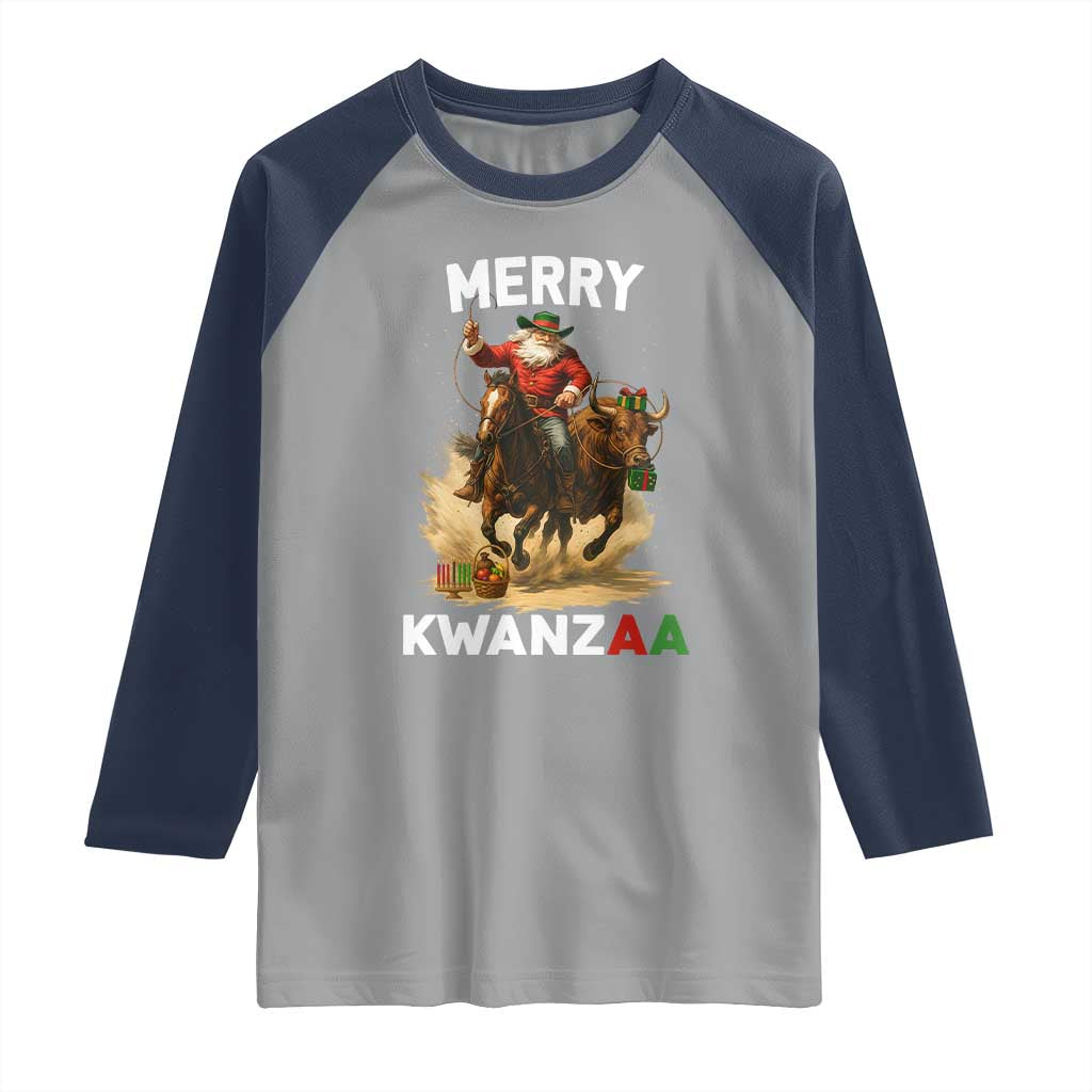 Funny Black Santa Cowboy Raglan Shirt Merry Kwanzaa Cultural Pride Gift TS12 Sport Gray Navy Print Your Wear