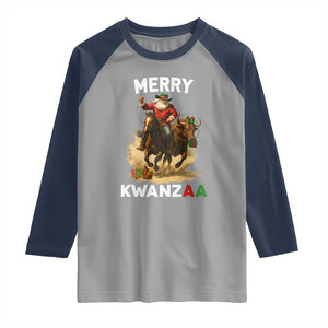 Funny Black Santa Cowboy Raglan Shirt Merry Kwanzaa Cultural Pride Gift TS12 Sport Gray Navy Print Your Wear
