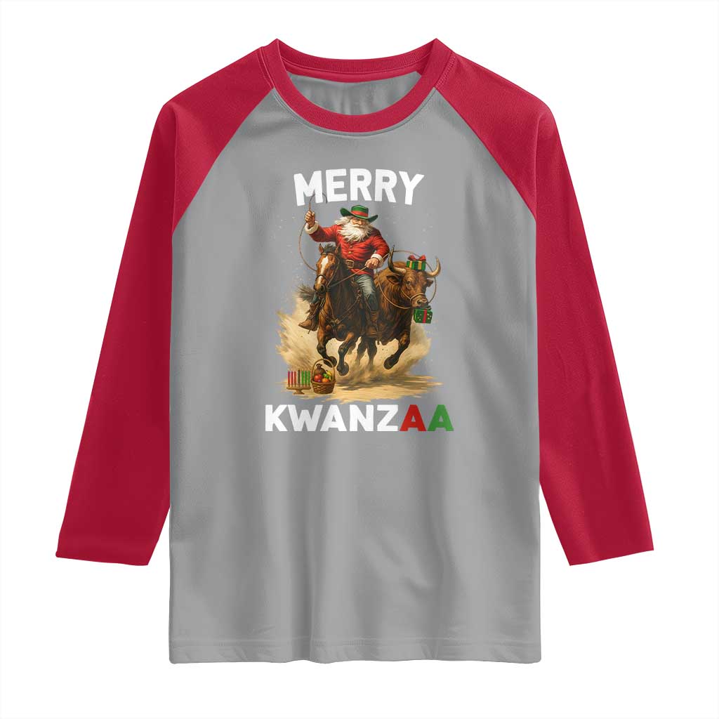 Funny Black Santa Cowboy Raglan Shirt Merry Kwanzaa Cultural Pride Gift TS12 Sport Gray Red Print Your Wear