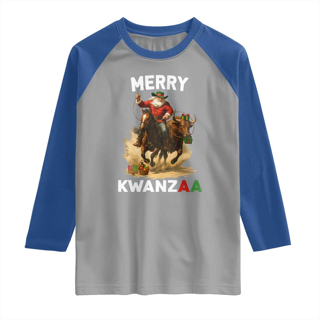 Funny Black Santa Cowboy Raglan Shirt Merry Kwanzaa Cultural Pride Gift TS12 Sport Gray Royal Print Your Wear