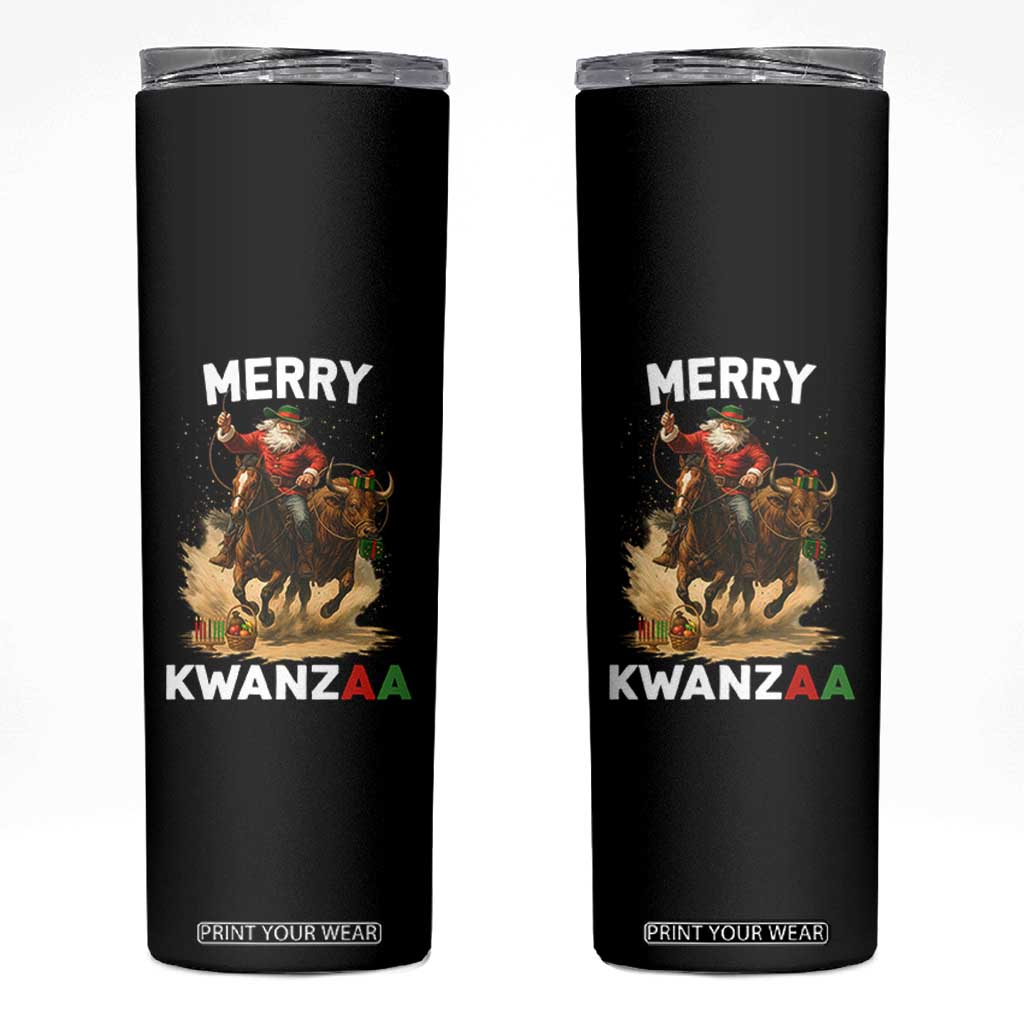 Funny Black Santa Cowboy Skinny Tumbler Merry Kwanzaa Cultural Pride Gift TS12 Black Print Your Wear