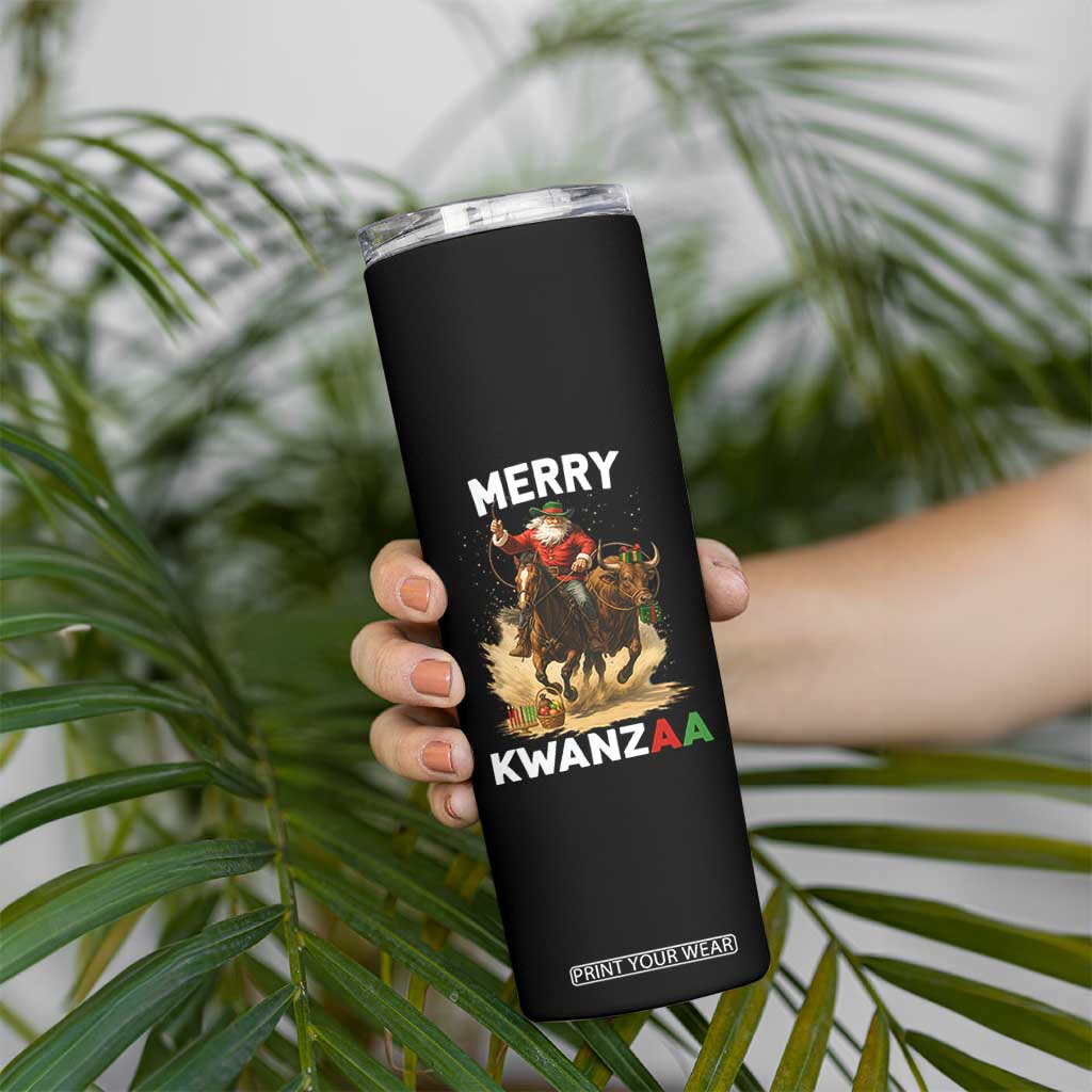 Funny Black Santa Cowboy Skinny Tumbler Merry Kwanzaa Cultural Pride Gift TS12 Print Your Wear