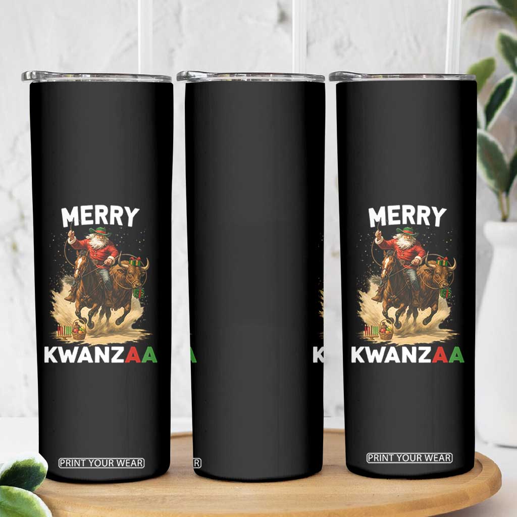 Funny Black Santa Cowboy Skinny Tumbler Merry Kwanzaa Cultural Pride Gift TS12 Print Your Wear
