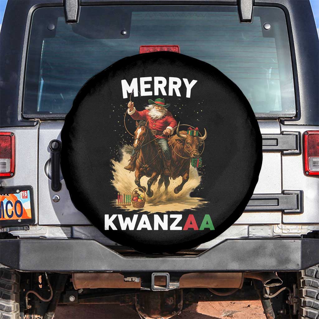 Funny Black Santa Cowboy Spare Tire Cover Merry Kwanzaa Cultural Pride Gift TS12 No hole Black Print Your Wear
