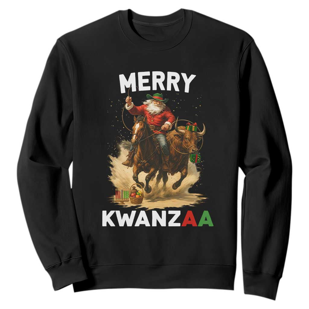 Funny Black Santa Cowboy Sweatshirt Merry Kwanzaa Cultural Pride Gift TS12 Black Print Your Wear