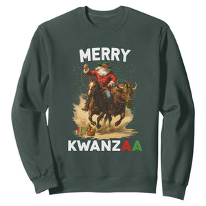 Funny Black Santa Cowboy Sweatshirt Merry Kwanzaa Cultural Pride Gift TS12 Dark Forest Green Print Your Wear