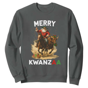 Funny Black Santa Cowboy Sweatshirt Merry Kwanzaa Cultural Pride Gift TS12 Dark Heather Print Your Wear