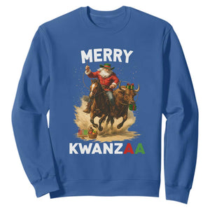 Funny Black Santa Cowboy Sweatshirt Merry Kwanzaa Cultural Pride Gift TS12 Royal Blue Print Your Wear