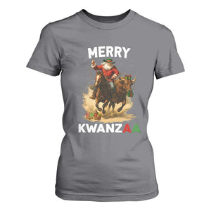 Funny Black Santa Cowboy T Shirt For Women Merry Kwanzaa Cultural Pride Gift TS12 Charcoal Print Your Wear