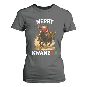 Funny Black Santa Cowboy T Shirt For Women Merry Kwanzaa Cultural Pride Gift TS12 Dark Heather Print Your Wear