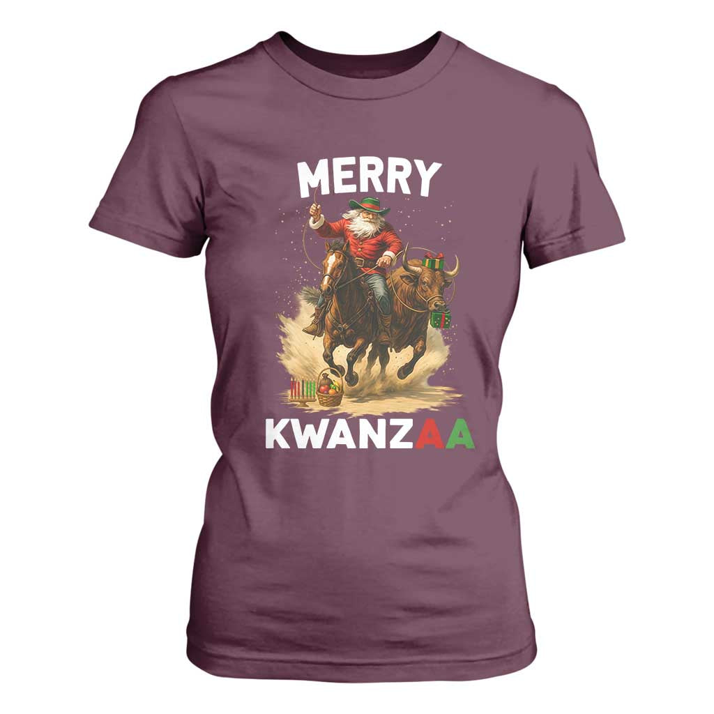 Funny Black Santa Cowboy T Shirt For Women Merry Kwanzaa Cultural Pride Gift TS12 Maroon Print Your Wear