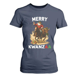 Funny Black Santa Cowboy T Shirt For Women Merry Kwanzaa Cultural Pride Gift TS12 Navy Print Your Wear