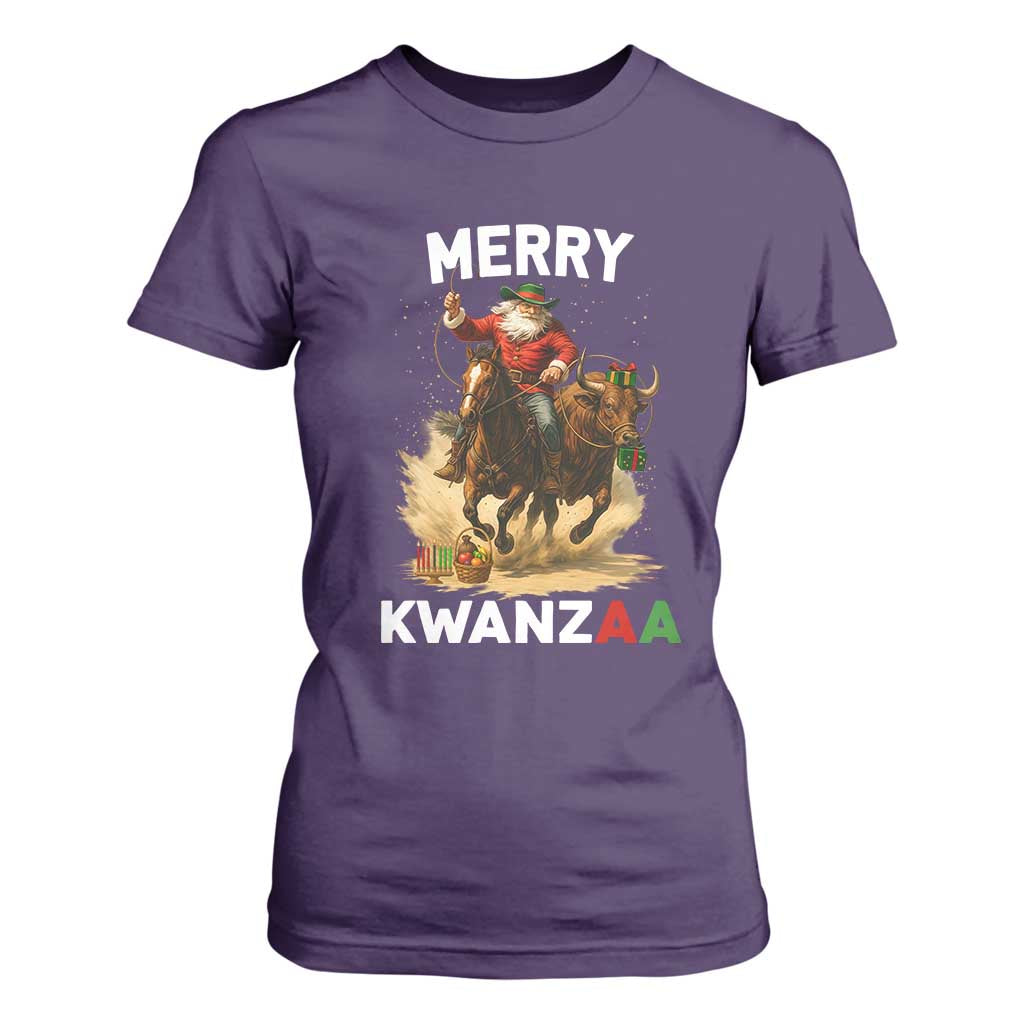 Funny Black Santa Cowboy T Shirt For Women Merry Kwanzaa Cultural Pride Gift TS12 Purple Print Your Wear