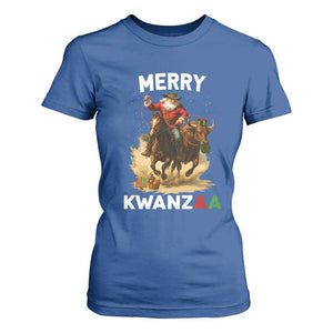 Funny Black Santa Cowboy T Shirt For Women Merry Kwanzaa Cultural Pride Gift TS12 Royal Blue Print Your Wear