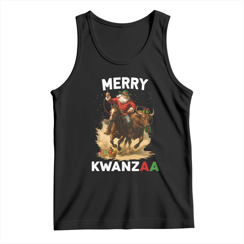 Funny Black Santa Cowboy Tank Top Merry Kwanzaa Cultural Pride Gift TS12 Black Print Your Wear