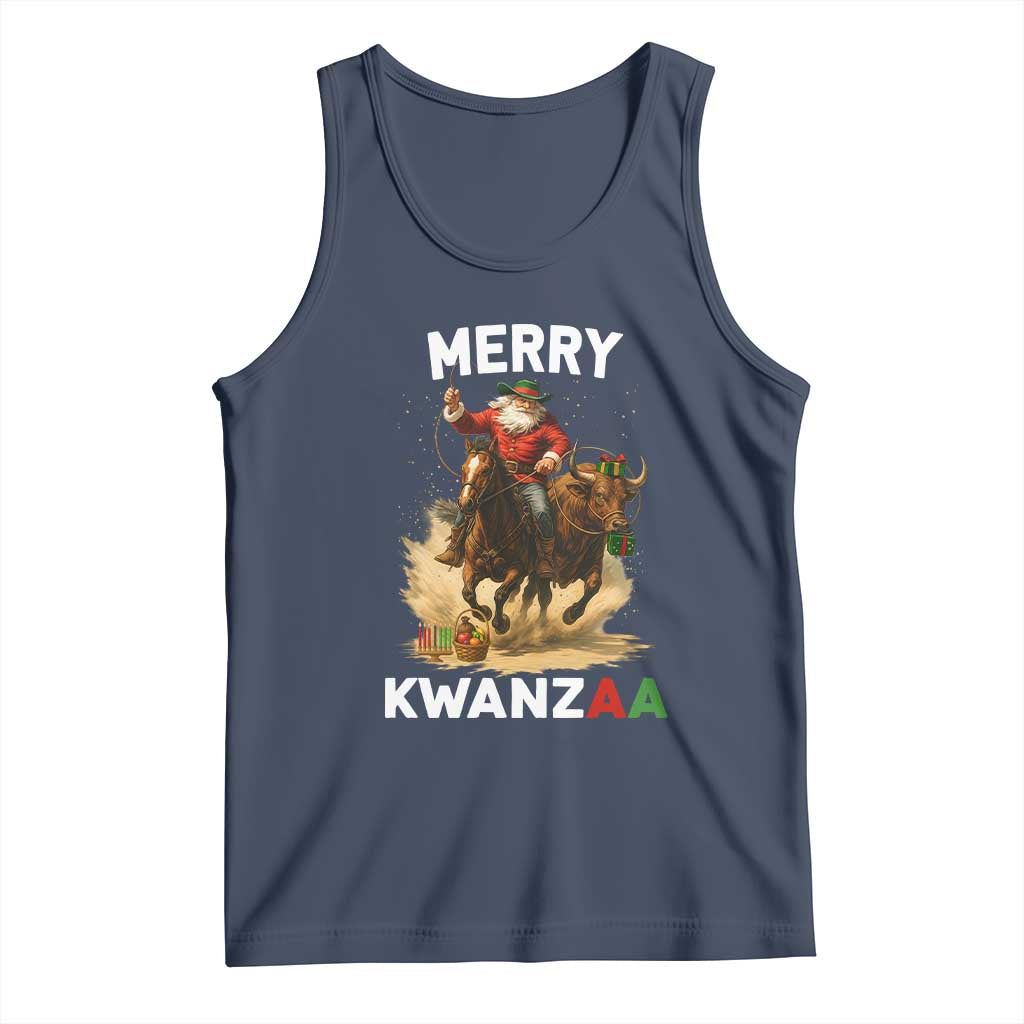 Funny Black Santa Cowboy Tank Top Merry Kwanzaa Cultural Pride Gift TS12 Navy Print Your Wear