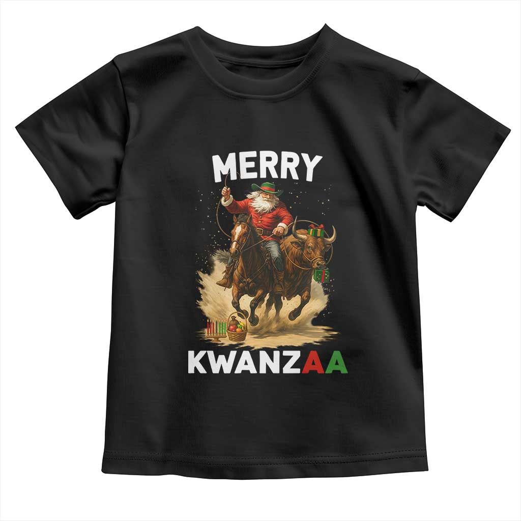 Funny Black Santa Cowboy Toddler T Shirt Merry Kwanzaa Cultural Pride Gift TS12 Black Print Your Wear