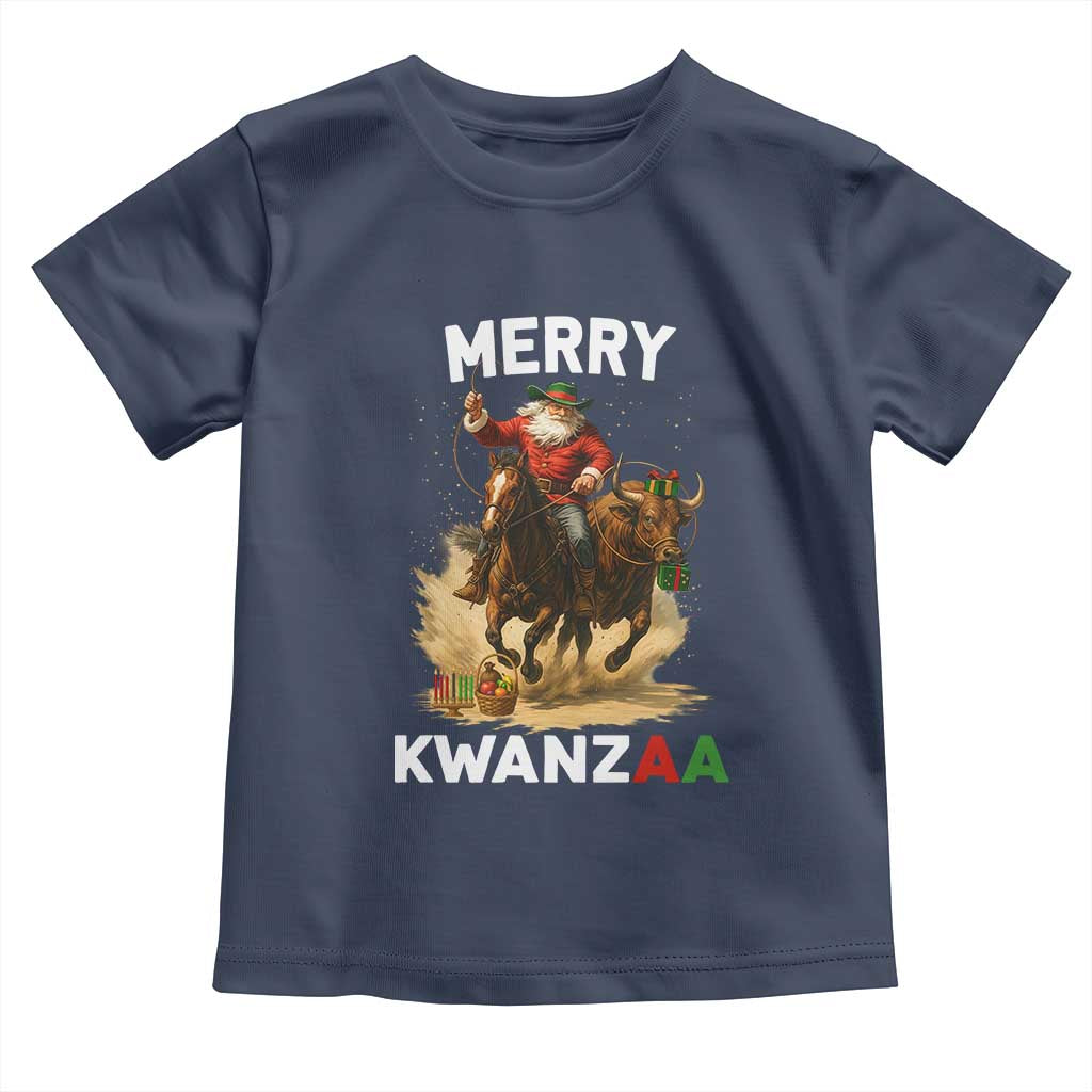 Funny Black Santa Cowboy Toddler T Shirt Merry Kwanzaa Cultural Pride Gift TS12 Navy Print Your Wear