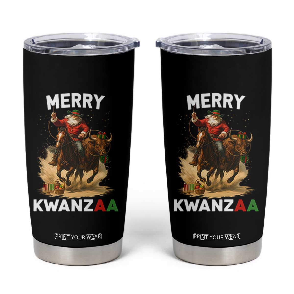 Funny Black Santa Cowboy Tumbler Cup Merry Kwanzaa Cultural Pride Gift TS12 Black Print Your Wear