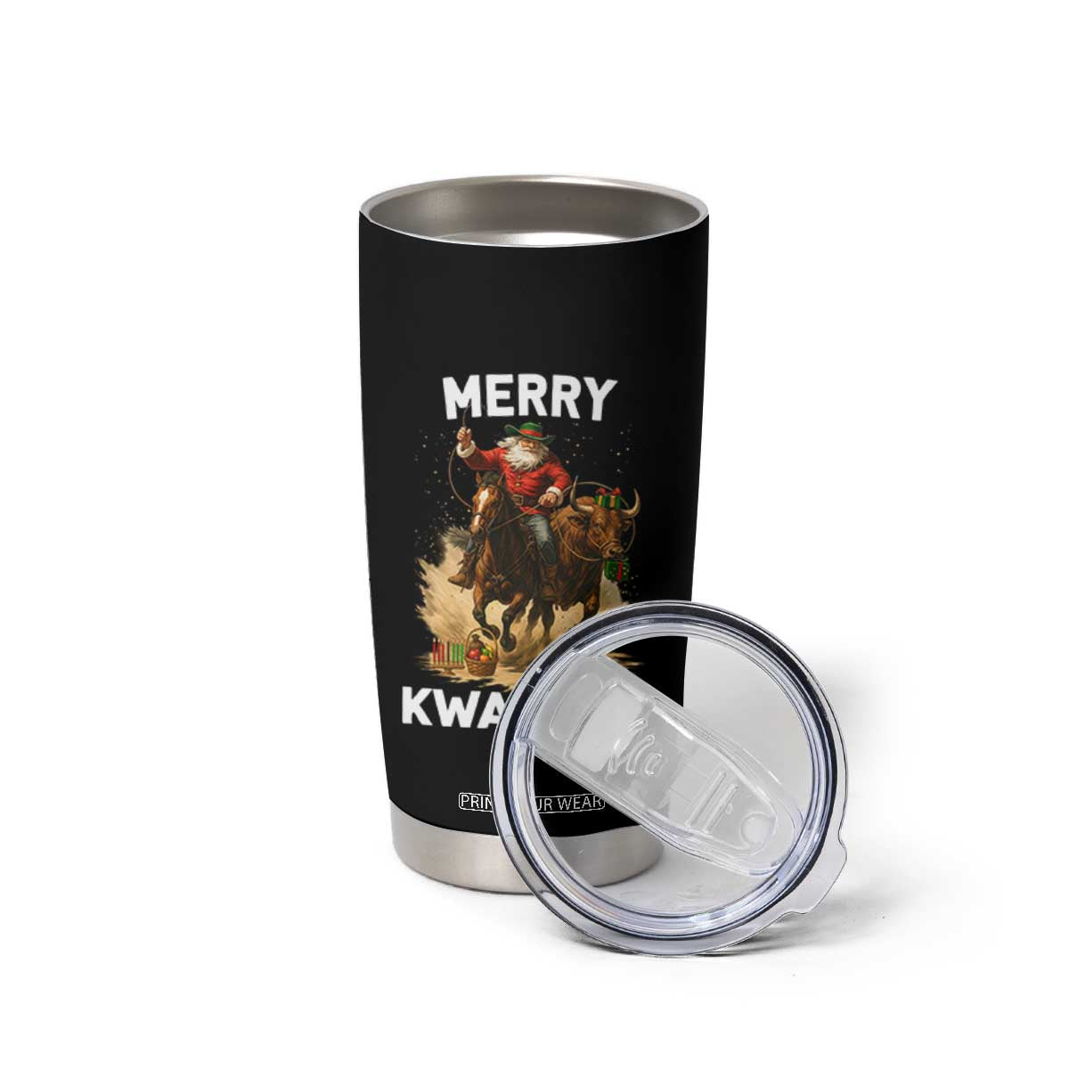 Funny Black Santa Cowboy Tumbler Cup Merry Kwanzaa Cultural Pride Gift TS12 Print Your Wear