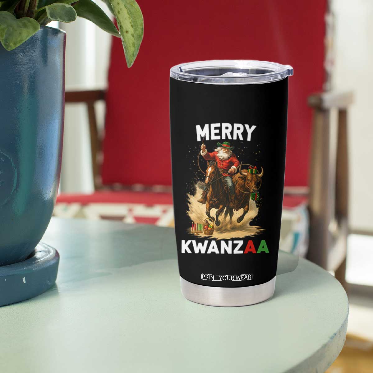 Funny Black Santa Cowboy Tumbler Cup Merry Kwanzaa Cultural Pride Gift TS12 Print Your Wear