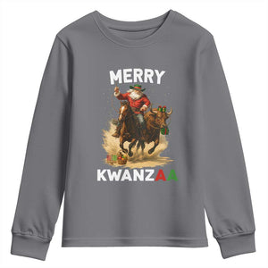 Funny Black Santa Cowboy Youth Sweatshirt Merry Kwanzaa Cultural Pride Gift TS12 Charcoal Print Your Wear
