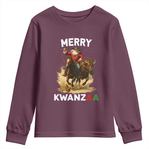 Funny Black Santa Cowboy Youth Sweatshirt Merry Kwanzaa Cultural Pride Gift TS12 Maroon Print Your Wear