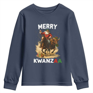 Funny Black Santa Cowboy Youth Sweatshirt Merry Kwanzaa Cultural Pride Gift TS12 Navy Print Your Wear
