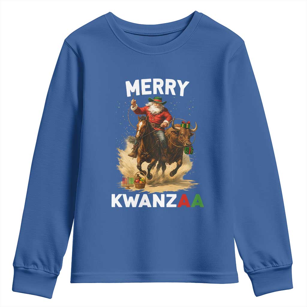 Funny Black Santa Cowboy Youth Sweatshirt Merry Kwanzaa Cultural Pride Gift TS12 Royal Blue Print Your Wear